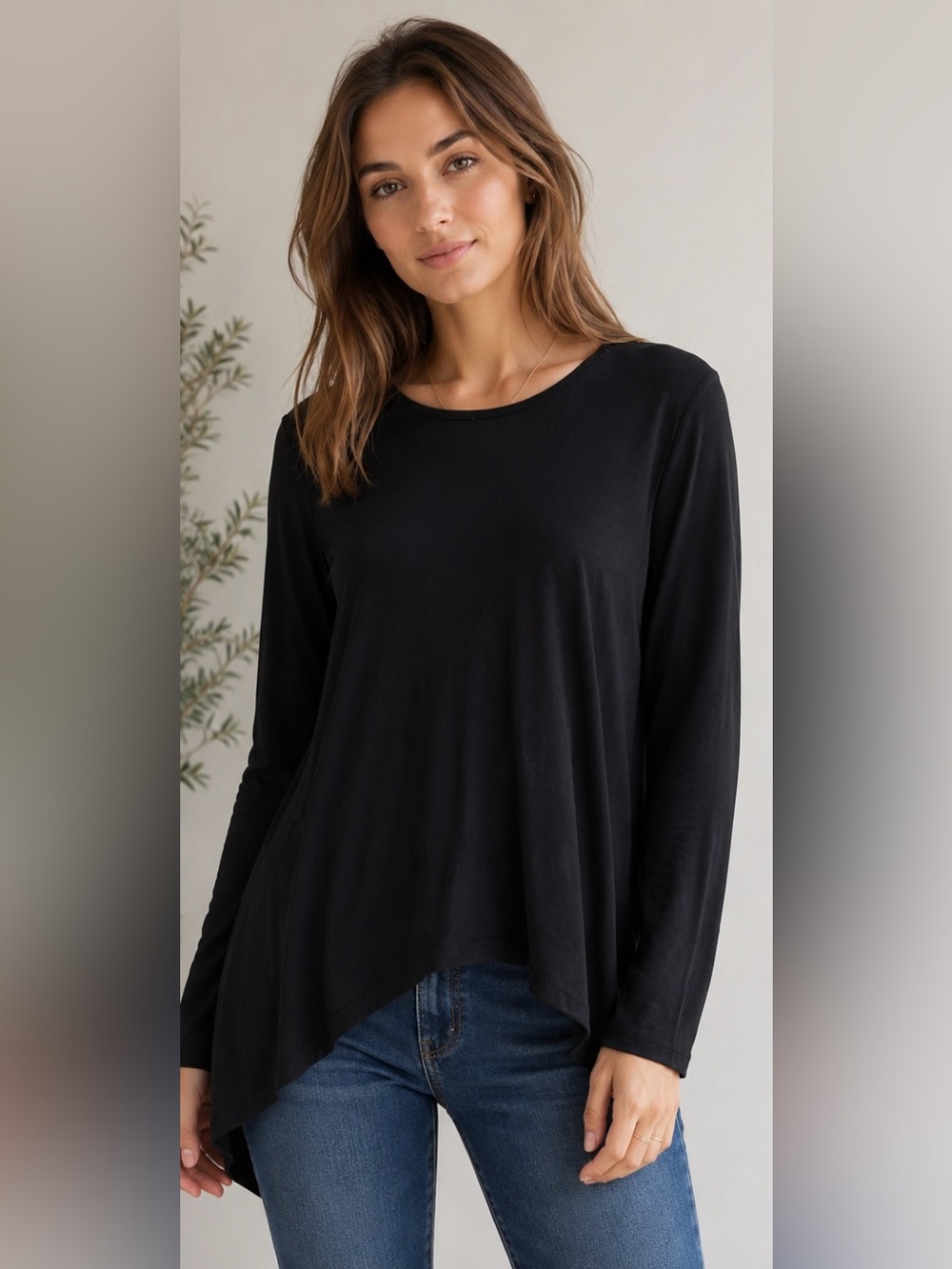 T by Alexander Wang Black Asymmetrical Hem Long Sleeve Top M Minimalist Capsule
